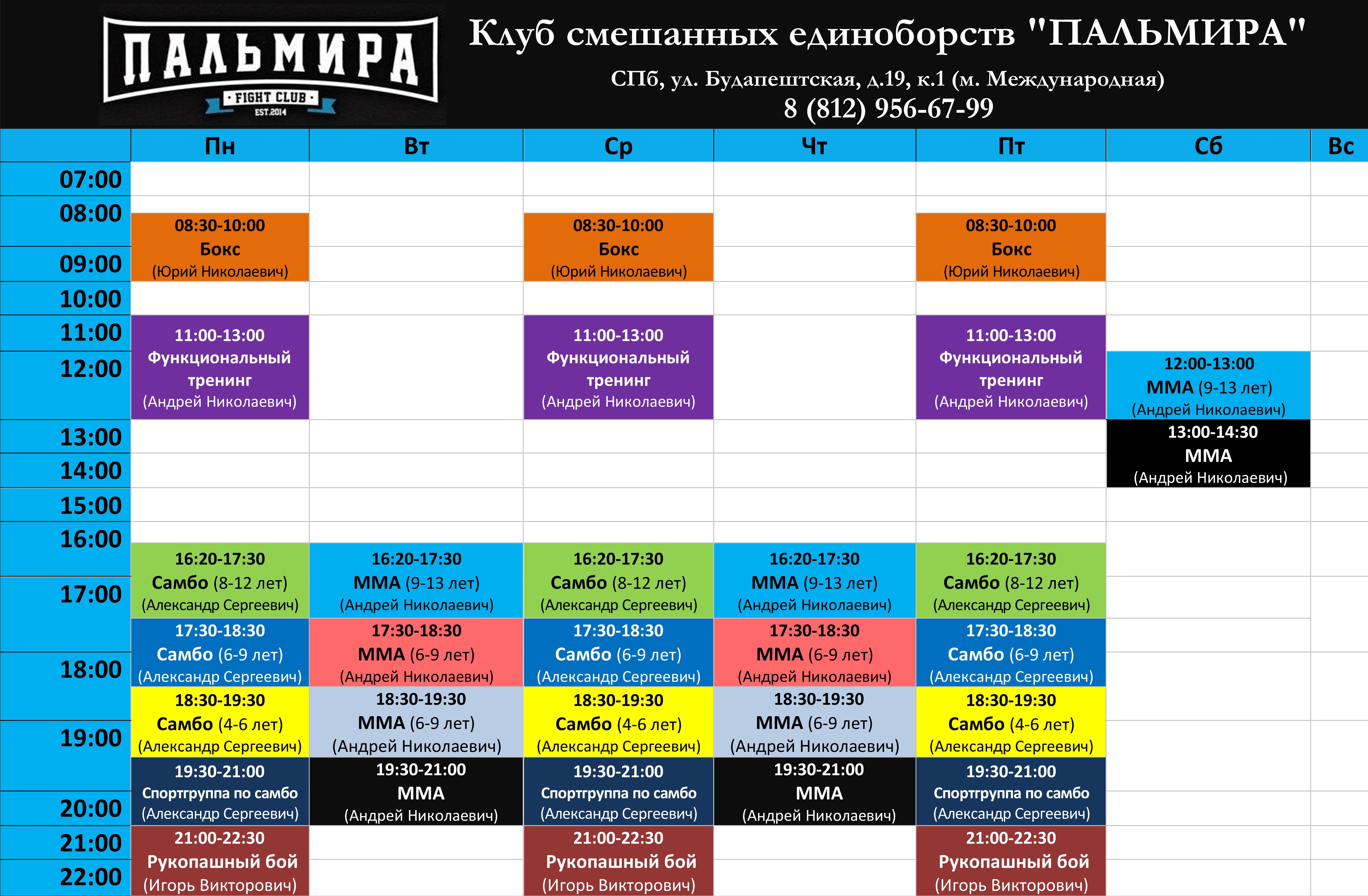 Клуб смешанных единоборств «ПАЛЬМИРА»Расписание зала на Международной -  Клуб смешанных единоборств «ПАЛЬМИРА»